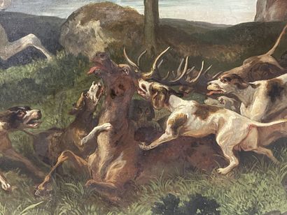 Adam GOURDET (XIX°)
Hunting at Hounds.
Large...