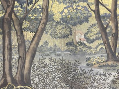 Carton de tapisserie fin XIX°: verdure avec...