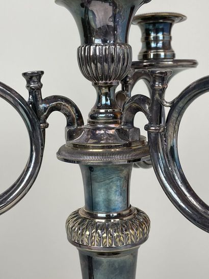 Pair of silver-plated three-light candlesticks...
