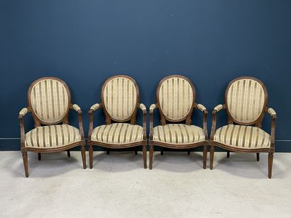 Suite of four armchairs, medallion back....