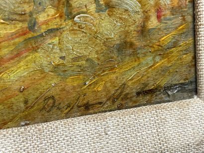 Paysage de campagne. 
huile sur panneau,...