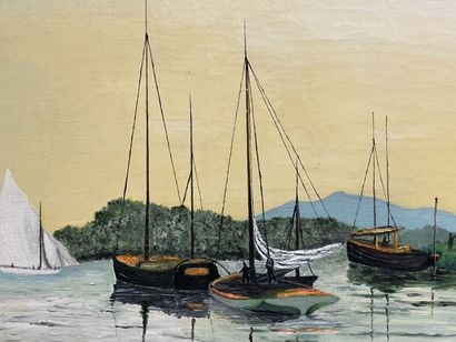 Friati. 
Voiliers. 
huile sur toile, signée...