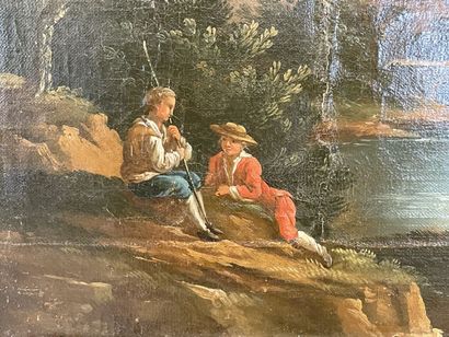 Trumeau de boiserie laqué avec huile sur...