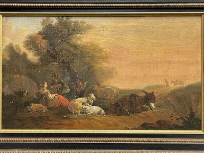 Ecole Française XIX°
Bergère 
huile sur toile,...