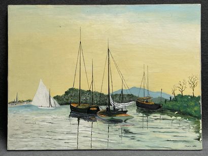 Friati. 
Voiliers. 
huile sur toile, signée...