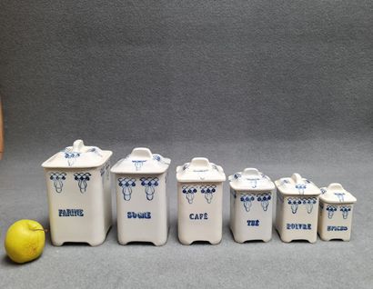 Suite de six pots à épices en faience
Début...