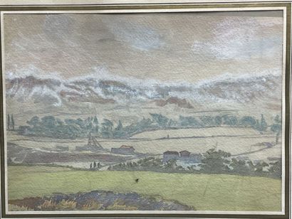 Paysage de campagne. 
Aquarelle encadrée....