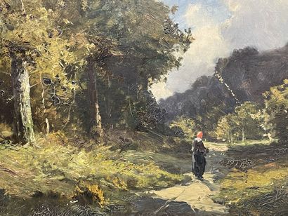 Ecole française fin XIX° 
Promenade en forêt....