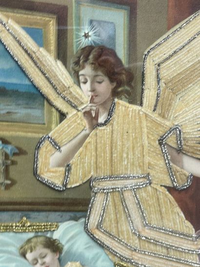 Chromo encadré, garni de velours chenille
Début...