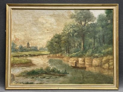 Ecole Française vers 1900.
Bord de rivière...