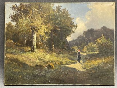 Ecole française fin XIX° 
Promenade en forêt....