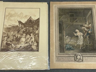 Pochette de gravures et vieux papiers XIX°,...