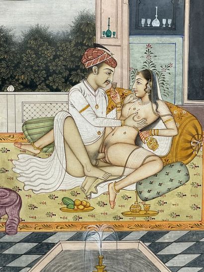 Miniature indienne érotique, XX°
20.5 x 10.5...