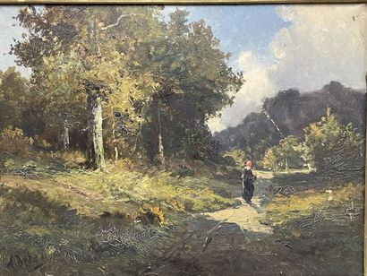 Ecole française fin XIX° 
Promenade en forêt....