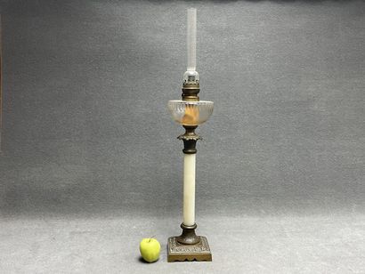 Grande lampe à pétrole pied onyx et bronze.
fin...