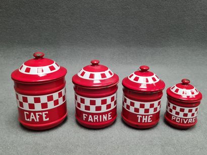 Série de pots à épices en fer émaillé rouge...