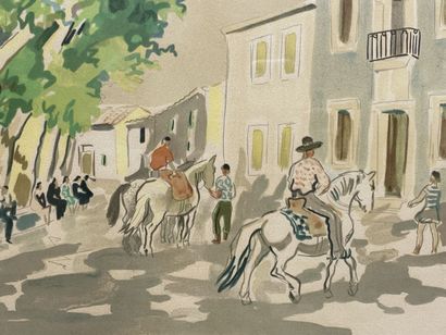 Yves BRAYER (1907-1990). 
Cavaliers au Caylar.
Lithographie...