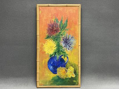 Nature morte au bouquet de fleur. 
huile...