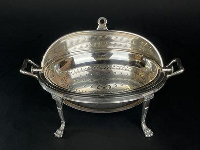Chauffe plat en métal argenté à couvercle...