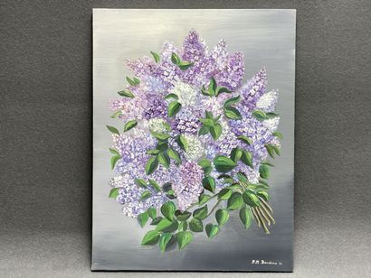 Rose Marie BONDOUX ( 1952) 
Bouquet de lilas.
huile...