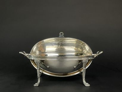 Chauffe plat en métal argenté à couvercle...