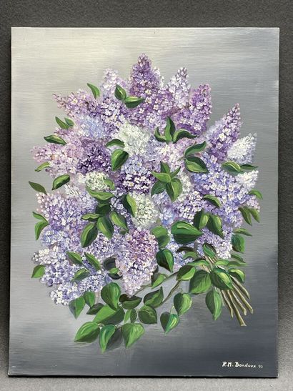 Rose Marie BONDOUX ( 1952) 
Bouquet de lilas.
huile...