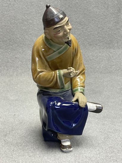Vase à long col et personnage asiatique en...