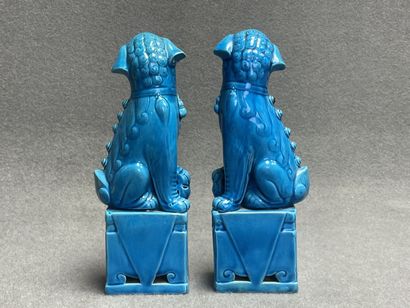Paire de chiens de Fô en porcelaine émaillée...