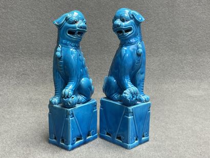 Paire de chiens de Fô en porcelaine émaillée...