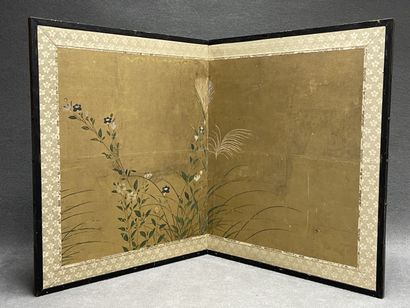 Peinture japonaise de végétaux sur fond or,...