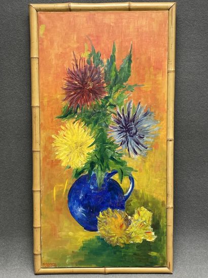 Nature morte au bouquet de fleur. 
huile...