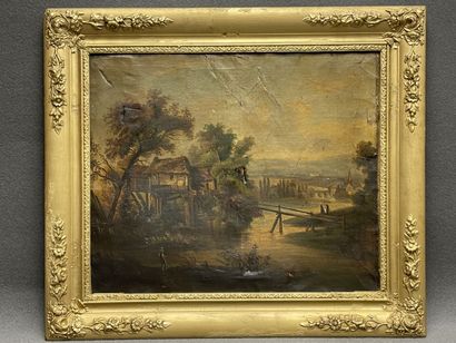 Ecole Française fin XIX°
Bord de riviere.
huile...