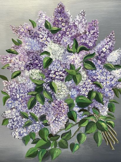 Rose Marie BONDOUX ( 1952) 
Bouquet de lilas.
huile...