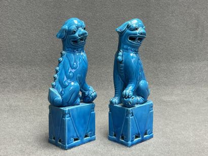 Paire de chiens de Fô en porcelaine émaillée...