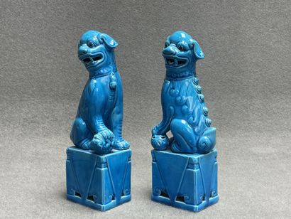 Paire de chiens de Fô en porcelaine émaillée...