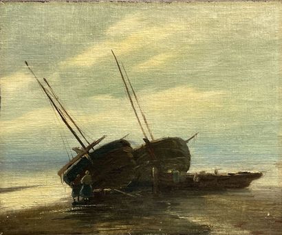 Ecole française fin XIX°
Bateau à marée basse....