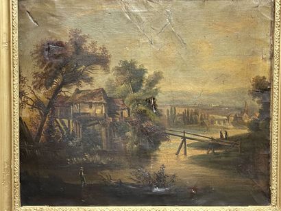 Ecole Française fin XIX°
Bord de riviere.
huile...