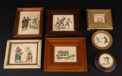 Sept dessins humoristiques originaux, dans...