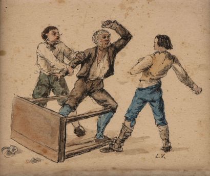 Sept dessins humoristiques originaux, dans...