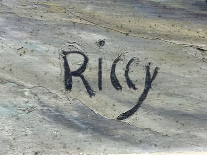 RICCY (XXe)
Voilier au port. 
huile sur panneau,...