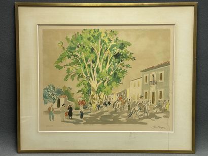 Yves BRAYER (1907-1990). 
Cavaliers au Caylar.
Lithographie...