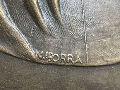 Grande médaille en bas relief en bronze par...