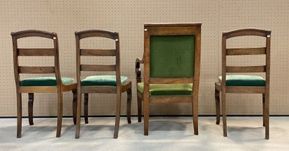 Fauteuil Restauration et trois chaises dossier...