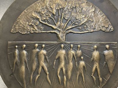 Grande médaille en bas relief en bronze par...