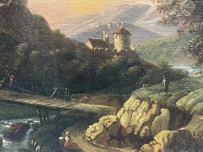 Ecole Française milieu XIX°
Paysage au pont.
huile...