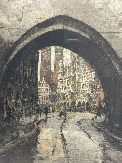 Luigi KASIMIR (1881-1962)
Vue de Munich.
Eau-forte,...