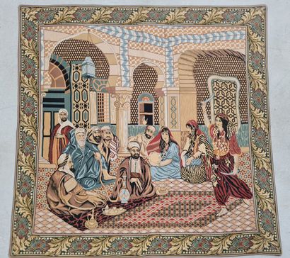 Tapisserie mécanique à décor de scène orientale.
153...