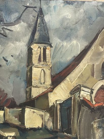 Eglise. 
huile sur toile. 
60 x 80 cm. 
trous...
