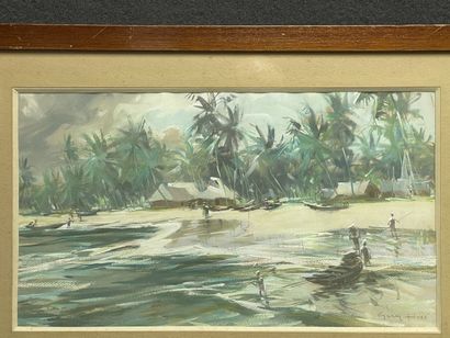 Guy HUZÉ (1912-1997)
Paysage de plage, Afrique...