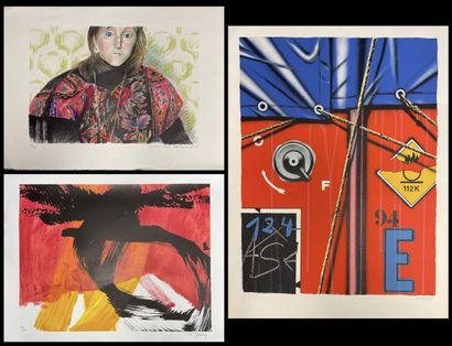 Lot de trois lithographies modernes, dont
-...